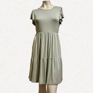 Brit & Bri Green Midi Sundress – Flutter Sleeves, Crew Neck, Size M